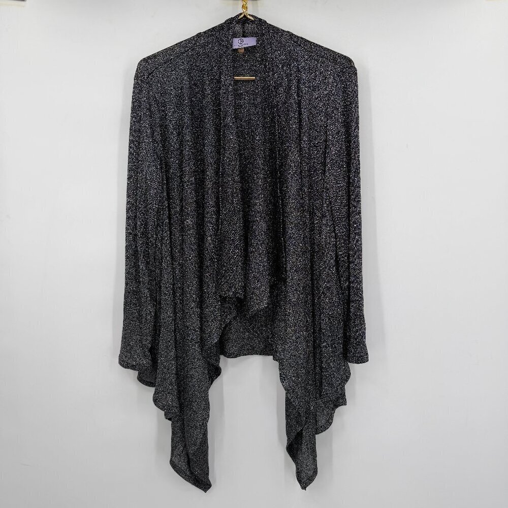 JS Collections Charcoal Gray Silver Metallic Drape Front Cardigan Women's PL